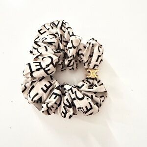 Celine Black and Cream Logo Scrunchie